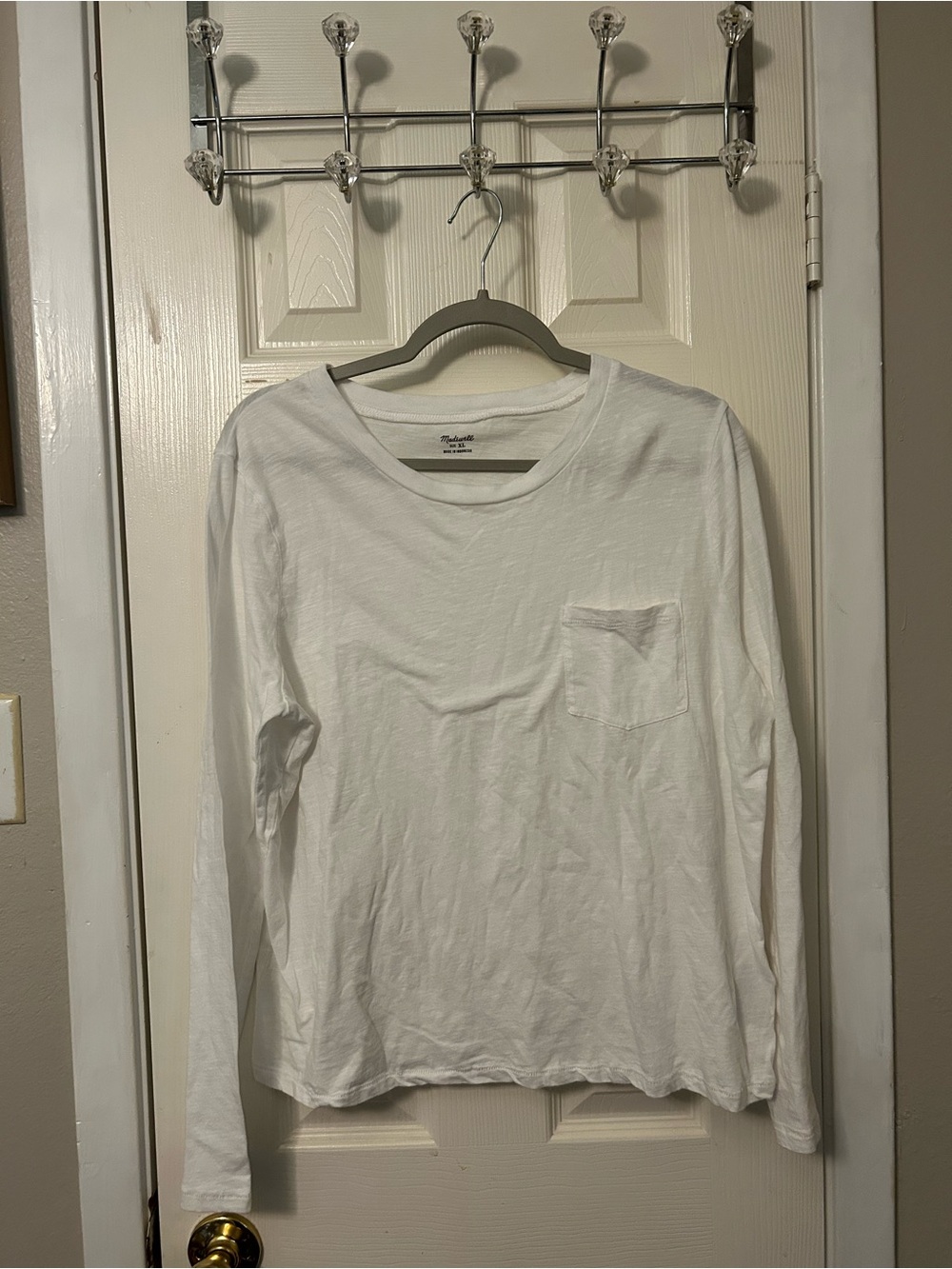 Madewell White Long Sleeve Pocket Tee